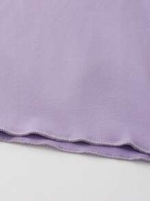 Set de 2 piezas de ropa informal y cómoda de niña con cuello redondo, manga larga, en seda de leche de unicolor - Morado - Ver 6