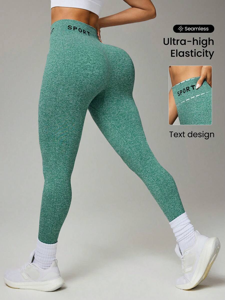 女式字母腰带运动紧身裤 - 綠色 - 查看 1
