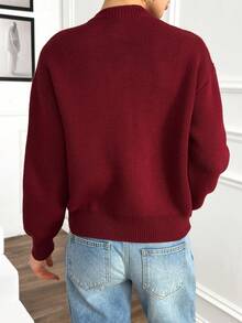 EURMUSE Women Heart Shape Button Burgundy Cardigan For Winter Red Cardigan Cardigan Sweater Red Sweater Heart Button Cardigan Gold Button Cardigan,Long Cardigans Woman,Petite Cardigans,Cardigans - Burgundy - View 2