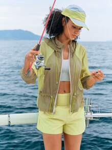 In My Nature 女士休闲户外运动抽绳连帽基本款夹克户外徒步夹克女士拼色休闲夹克，女士跑步夹克女士风衣防晒夹克夹克轻便外套跑步夹克浅黄色和棕色夹克，运动服夹克，拼色，撞色夹克，防晒夹克，秋季户外徒步夹克，透气夹克，拉链夹克