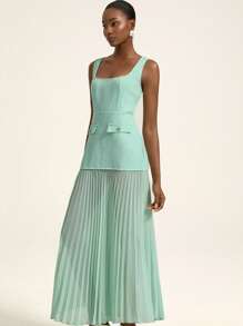 Aveloria Rosie French Vintage Elegant & Graceful Lady Style Loose Sleeveless Chiffon Splice Pleated Hem Waist Decorated Dress