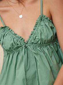WESTFADE 100% Cotton Poplin Bow Front Ruffle Peplum Babydoll Cami Summer Boho Top Nashville Country Western Cowgirl Concert Beach Vacation - Green - View 2
