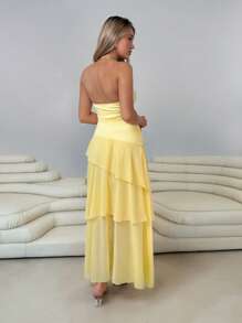 Roylia Vestido largo con volantes asimétricos y vuelta en el busto, estilo de moda resort para primavera/verano - Amarillo - Ver 2