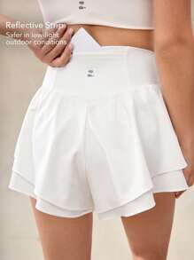 OutZeal Pantaloncini da donna traspiranti e ad asciugatura rapida, con pantaloncini interni incorporati, in vita incrociata, bianchi, per sport, allenamento, tennis