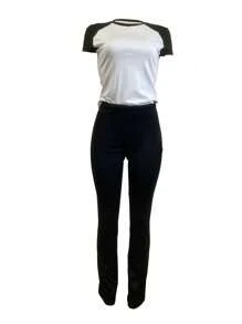 INAWLY Solva 2 件套女式纯色插肩袖 T 恤和休闲裤