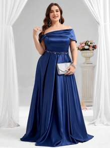 Coutiva 优雅落肩露背荷叶边装饰腰部礼服 - 寶藍色 - 查看 6