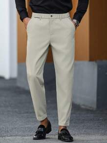 Manfinity Mode Pantalones casuales de vestir de corte slim con bolsillo insertado de unicolor para hombre