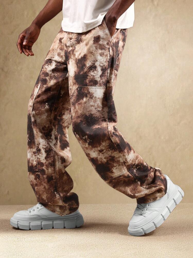 Vaqueros de pierna ancha holgados con estampado desgastado y corte skater