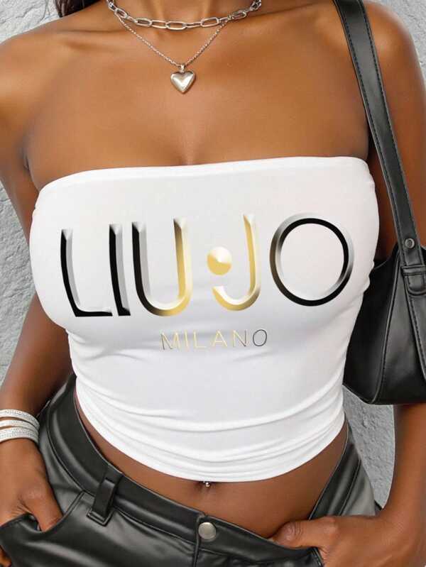 SHEIN EZwear Top tip bandeau pentru femei, mărime plus, cu imprimeu casual, pentru vară