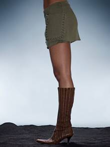 MUSERA Lace Up Eyelet Detail Mini Skirt Summer Sexy Festival Holiday Ibiza Rave Boho Vacation Printed Escapade Beach Y2k Western Nashville Party - Green - View 3