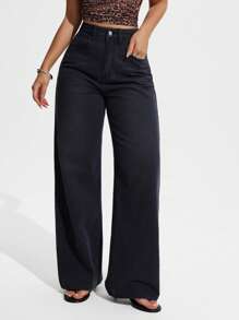 SHEIN EZwear 女式宽松阔腿牛仔裤，带口袋，休闲百搭