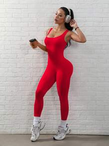 Easithlete Women's Solid Color Backless Sleeveless Jumpsuit, Women's Backless Sleeveless Black Seamless Jumpsuit Yoga Jumpsuit Sports Jumpsuit Seamless Fitness Jumpsuit Yoga Jumpsuit