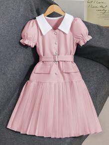 SHEIN Vestido de verano elegante con textura para niñas preadolescentes