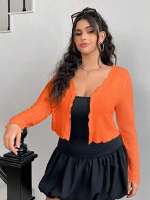 SHEIN EZwear Plus Size Women's Orange Cardigan Tops, Suitable For Summer Holiday & Music Festival