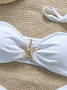 Swim Vcay 女士纯色细肩带海星金属装饰性感比基尼套装，夏季