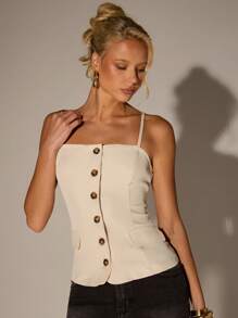 Avantive New Summer Women Spaghetti Strap Backless Cropped Camisole Top, For Work & Commute