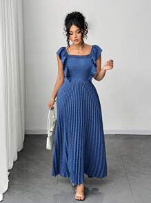 Elenzga Váy du lịch mùa hè dệt kim thanh lịch cỡ lớn dành cho nữ - Màu xanh lam - Xem 3