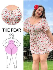 SHEIN EZwear Damen Große Größen leichte Erdbeer Muster Lässig Jumpsuit für Sommerurlaub