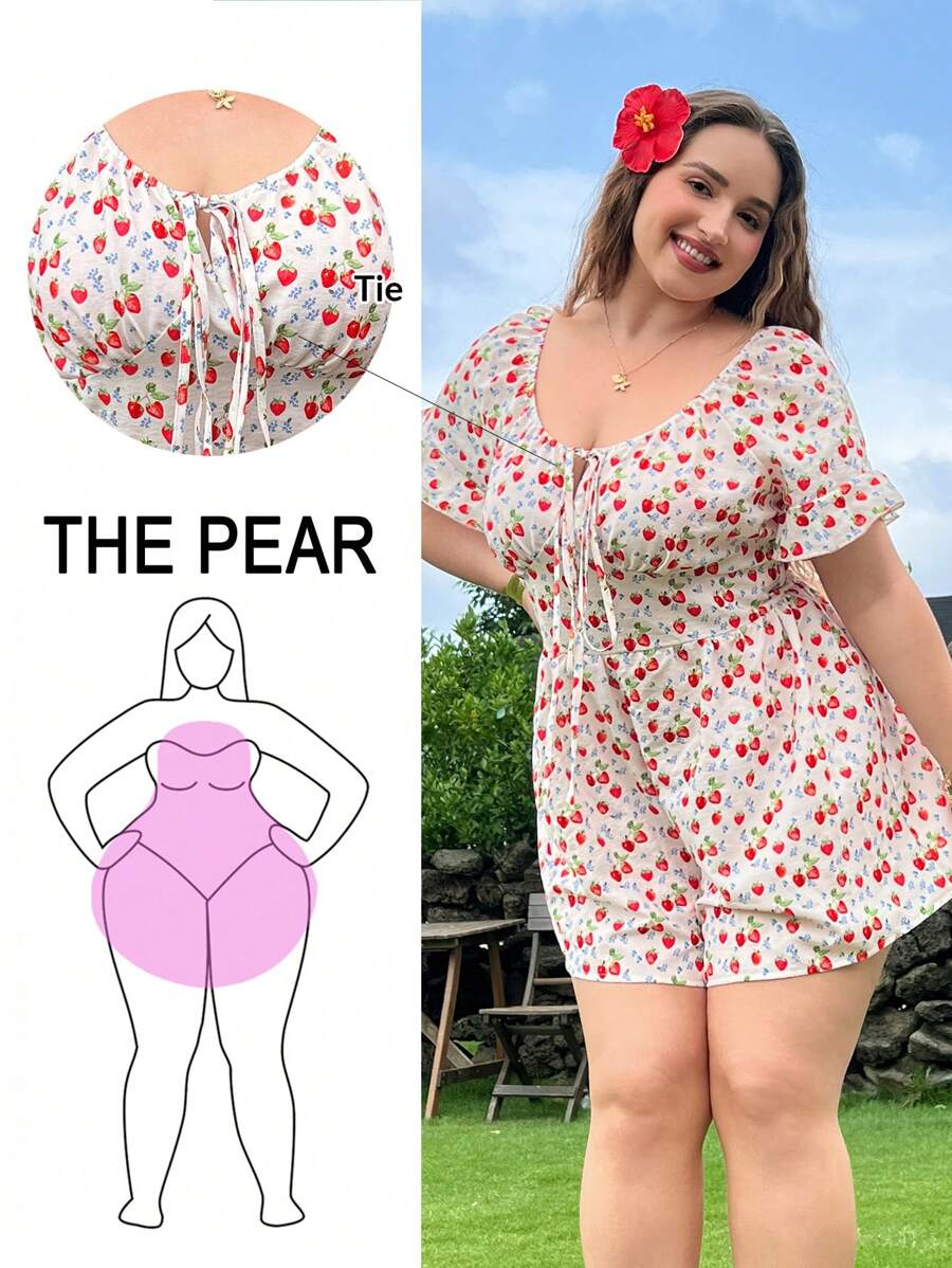 SHEIN EZwear Damen Große Größen leichte Erdbeer Muster Lässig Jumpsuit für Sommerurlaub