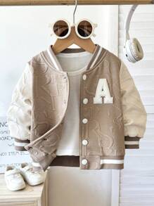 SHEIN Playful Pals Chaqueta casual de un solo botonadura y bolsillo para niño pequeño con diseño de bloques de color, bolsillos con botones metálicos, textura de pana tipo camisa, chaqueta casual y elegante para primavera, verano, otoño, escuela, casual, vacaciones, deportes, tallas de 6 meses a 3 años, ropa para niños, ropa de bebé, ropa exterior para niños pequeños, tops para niños pequeños