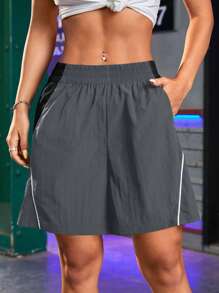 SHEIN Sports 女式撞色松紧腰宽松运动短裤 - Volcanic Gray - 查看 5