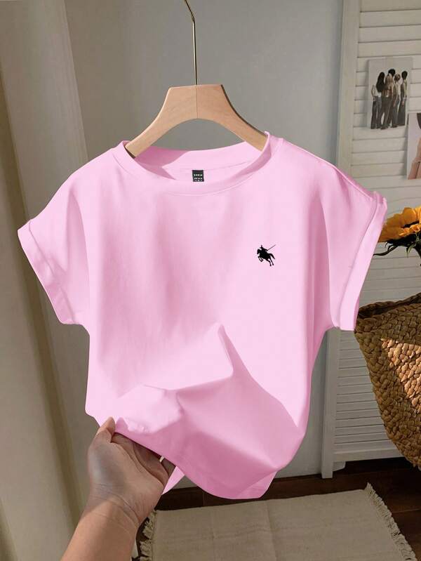 Comfortcana Tricou casual minimalist cu imprimeu de cai, crop, mânecă scurtă, guler rotund, lejer, pentru femei, de vară