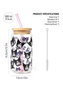 HELLO KITTY AND FRIENDS | SHEIN 1pc High Borosilicate Glass Cup With Cute Pattern, Comes With Straw Cleaning Brush, Heatproof, Suitable For Milk, Juice, Coffee, Etc.
