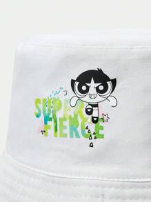 THE POWERPUFF GIRLS X SHEIN Mũ xô họa tiết hoa mao lương dễ thương có thể đảo ngược, thiết kế giản dị - màu xanh lá - Xem 3