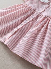 PrepCrw 女宝宝学院风粉色条纹拼布彼得潘领泡泡袖连衣裙