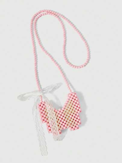 Kawaii حقيبة سير أنيقة وعصرية بمزيج من اللؤلؤ والدانتيل والربطة العقدية