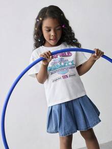 Maija Kids GARFIELD | SHEIN Maija Kids 少女圆领基本款卡通图案短袖T恤，夏季 - 白色 - 查看 3