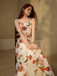 MOTF PREMIUM VESTIDO CAMISERO CON CIERRE Y ESTAMPADO FLORAL