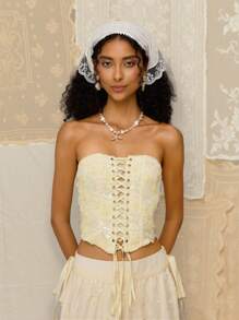 SHEIN MOD Women's Apricot Sequin Embroidered Fishbone Bustier