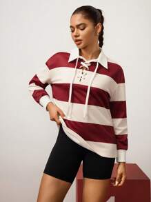 Hanevo Damen neue lässige gestreifte retro klassische Kordelzug Langarm Sweatshirt für Abschluss, Schulanfang, Abschluss, Lehrer, Pullover für den Herbst