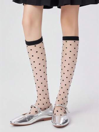 Kawaii Atmungsaktive Mesh asymmetrische Polka Punkt Knöchel-Socken, vielseitig & modisch Lässig Knöchel-Socken, Frühling/Sommer