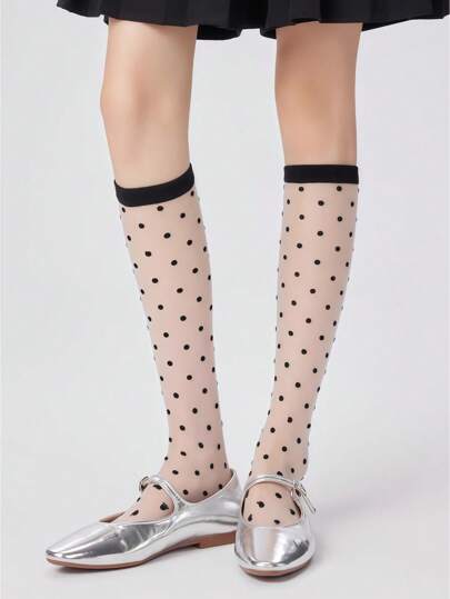 Kawaii Atmungsaktive Mesh asymmetrische Polka Punkt Knöchel-Socken, vielseitig & modisch Lässig Knöchel-Socken, Frühling/Sommer