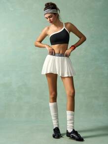 VARSIVA Women Zebra Print Waistband Pleated Sports Skirt Pants - White - View 3