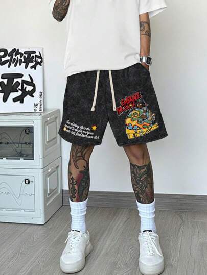 Men's Street Life Casual Slogan Print Shorts For Summer