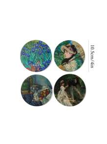 SHEIN Touch of Art Bộ 4 miếng lót cốc, miếng lót cốc bằng gốm thấm nước, dùng để bảo vệ mặt bàn, trang trí bàn cà phê, rất thích hợp để trang trí nhà cửa và làm quà tặng khi chuyển nhà, Vincent Van Gogh - Nhiều màu - Xem 4