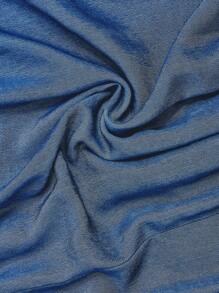 SHEIN MOD 女式蓝色天丝材质细肩带宽松下摆长裙，V领，夏季牛仔效果女式派对连衣裙 - 深色水洗藍 - 查看 4