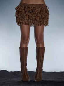 MUSERA Fringe Knit Micro Mini Skirt Low Rise Summer Sexy Festival Holiday Ibiza Rave Boho Vacation Escapade Fall Night Out Autumn Winter Techno Party  Chic - Multicolor - View 2