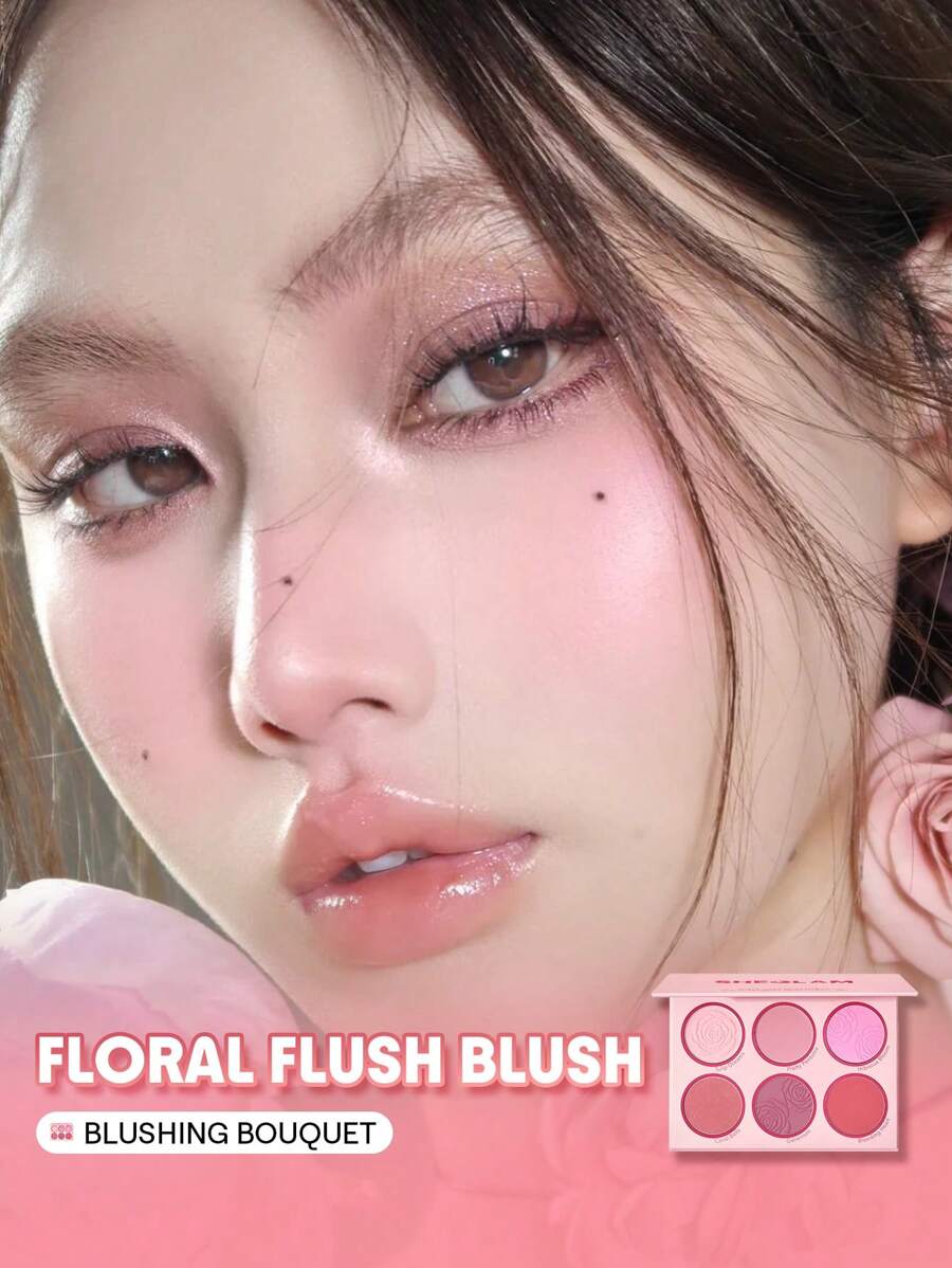 SHEGLAM Floral Flush Blush Palette-Blushing Bouquet 6 色粉餅腮紅盤持久高顯色不褪色自然輕盈面部彩妝粉色腮紅 品牌 美容 化妝 化妝品 適合女性與女孩 完美搭配冬季春季 Y2K 時尚 流行 生日禮物 假期 派對準備就緒 最佳顏色 - Blushing Bouquet - 查看 1