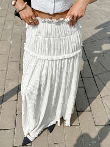 Siren Gaze Falda plisada de unicolor con volantes en el dobladillo, informal para vacaciones