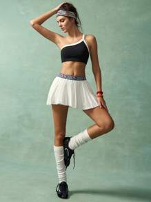 VARSIVA Women Zebra Print Waistband Pleated Sports Skirt Pants - White - View 10