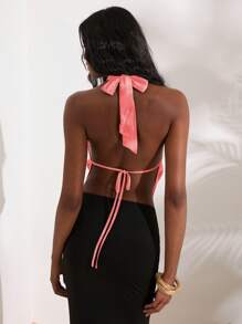 Opulessa 1pc Women Shell Print Halter Neck Backless Blouse