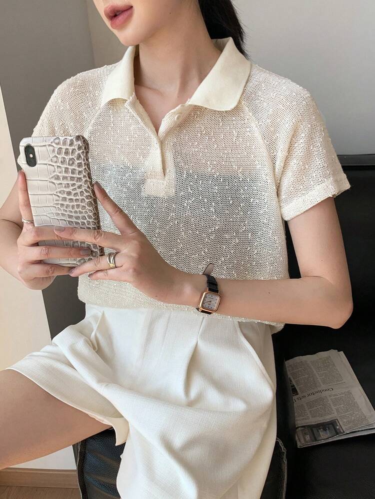 Women's Loose Casual Textured Breathable Short Sleeve T-Shirt, Urban Chic Style For Summer