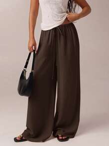 SHEIN Forever 21 Pantaloni largi pentru femei de primăvară și vară, stil romantic de birou, pentru absolvire, pentru vacanță