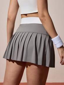 CourtClass Váy thể thao nữ có quần short tích hợp, váy thể thao xếp ly cá nhân, váy tập luyện tennis golf thể thao ngoài trời, váy tập yoga thời trang độc đáo thoải mái co giãn - Xám - Xem 2