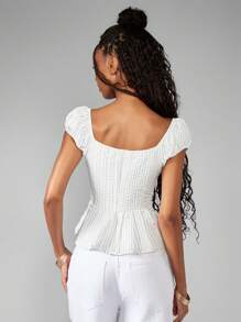 MISSGUIDED Blusa con estilo de corsé, mangas abultadas, parte superior fruncida tipo bustier, estilo campestre de verano, cintura fruncida a rayas y cierre delantero de encaje - Multicolor - Ver 2