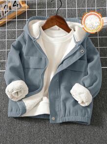 SHEIN 1 件青年休闲学院风时尚实用百搭可爱柔软舒适羊毛纹理夹克，适合日常穿着、学校、户外、运动、秋冬